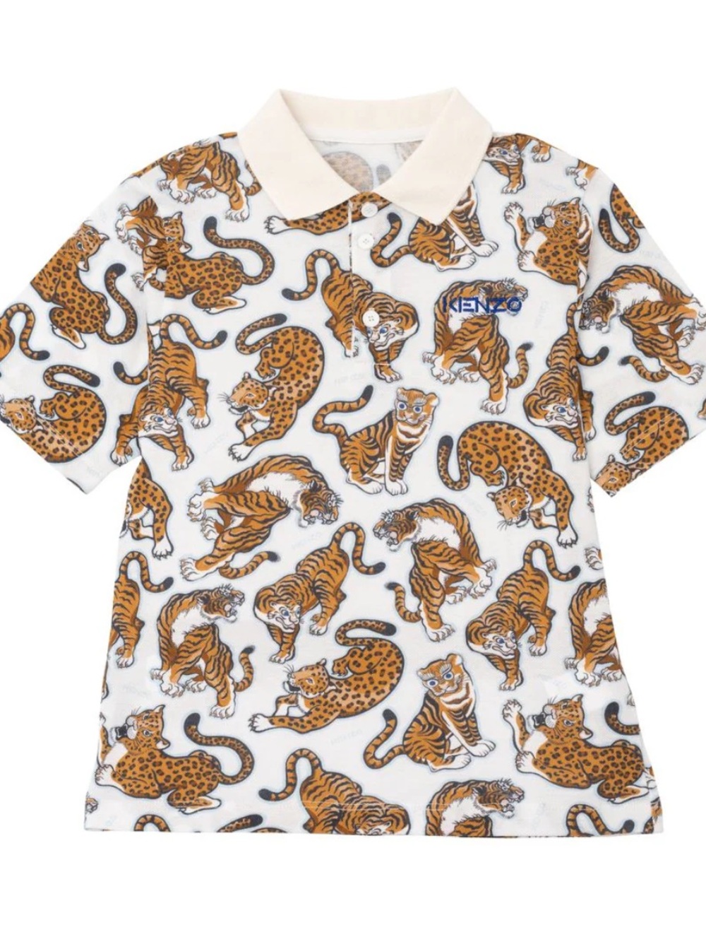 KENZO KIDS Younger Boys White Tiger Cotton Polo Shirt